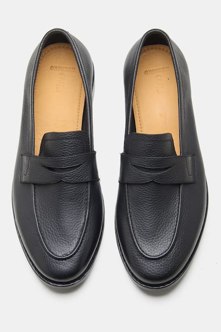 Shop Kozasko Black Goodyear Welted Milled Penny Loafers at Aza Fashions Shop_Kozasko_Black Goodyear Welted Milled Penny Loafers _at_Aza_Fashions