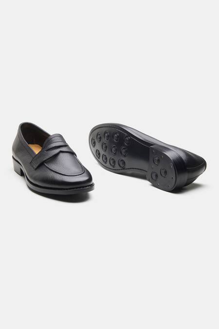 Shop Kozasko Black Goodyear Welted Milled Penny Loafers Online at Aza Fashions Shop_Kozasko_Black Goodyear Welted Milled Penny Loafers _Online_at_Aza_Fashions