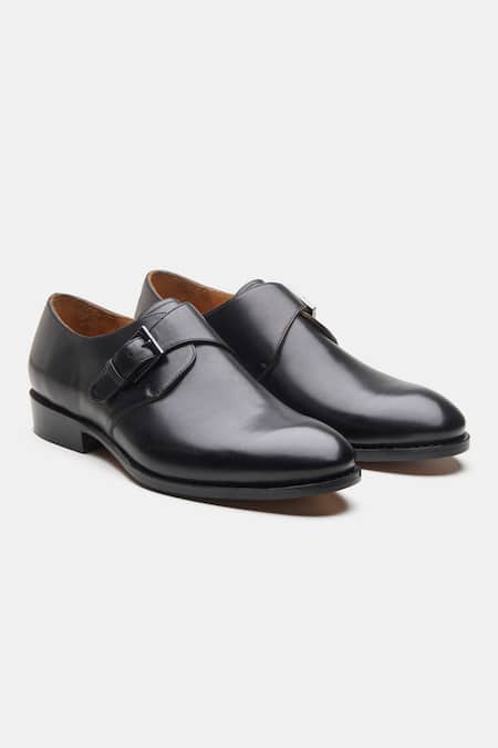 Kozasko Black Goodyear Welted Single Monk Strap Shoes