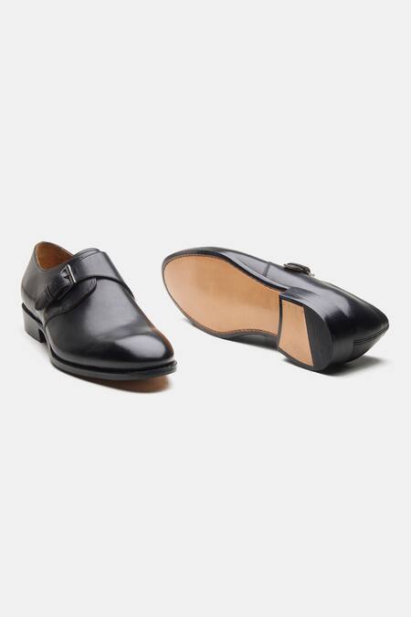 Shop Kozasko Black Goodyear Welted Single Monk Strap Shoes Online at Aza Fashions Shop_Kozasko_Black Goodyear Welted Single Monk Strap Shoes _Online_at_Aza_Fashions