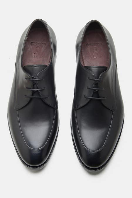 Shop Kozasko Black Goodyear Welted Apron Toe Derby Shoes at Aza Fashions Shop_Kozasko_Black Goodyear Welted Apron Toe Derby Shoes _at_Aza_Fashions