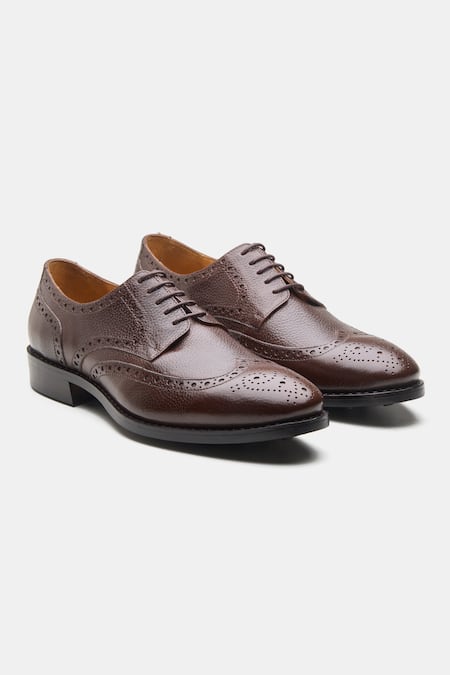 Kozasko Brown Goodyear Welted Milled Wingtip Derby Shoes 