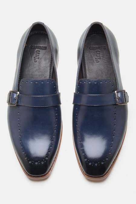 Shop Kozasko Blue Goodyear Welted Strap Loafers at Aza Fashions Shop_Kozasko_Blue Goodyear Welted Strap Loafers _at_Aza_Fashions