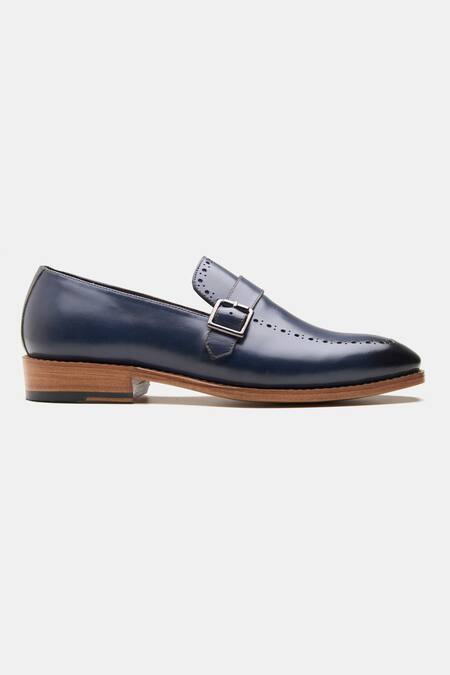 Kozasko Blue Goodyear Welted Strap Loafers Online at Aza Fashions Kozasko_Blue Goodyear Welted Strap Loafers _Online_at_Aza_Fashions