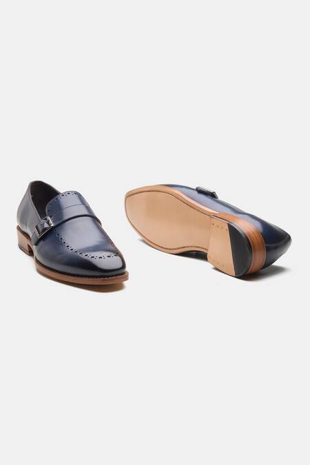 Shop Kozasko Blue Goodyear Welted Strap Loafers Online at Aza Fashions Shop_Kozasko_Blue Goodyear Welted Strap Loafers _Online_at_Aza_Fashions