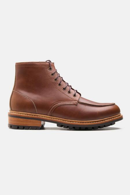 Kozasko_Brown Goodyear Welted Mock Toe Boots _Online_at_Aza_Fashions