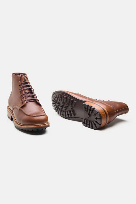 Shop_Kozasko_Brown Goodyear Welted Mock Toe Boots _Online_at_Aza_Fashions