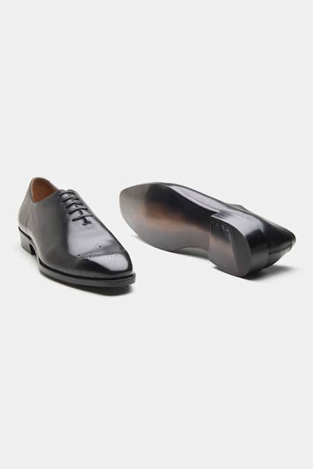 Shop_Kozasko_Black Goodyear Welted Captoe Oxfords _Online_at_Aza_Fashions