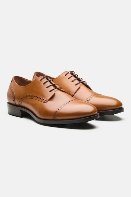 Kozasko Brown Goodyear Welted Semi Brogue Derby Shoes 