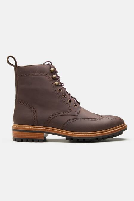 Kozasko_Brown Goodyear Welted Oil Pull Leather Wingtip Brogue Boots _Online_at_Aza_Fashions