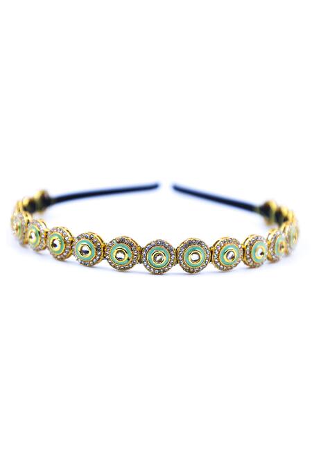 Buy Foot Fuel Gold Crystals Studded Hairband Online at Aza Fashions Buy_Foot Fuel_Gold Crystals Studded Hairband _Online_at_Aza_Fashions