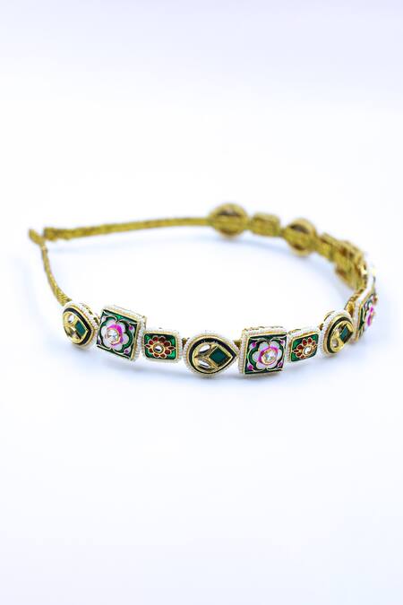 Foot Fuel Gold Crystals, Beads Floral Geometric Brooch Hairband Online at Aza Fashions Foot Fuel_Gold Crystals, Beads Floral Geometric Brooch Hairband _Online_at_Aza_Fashions