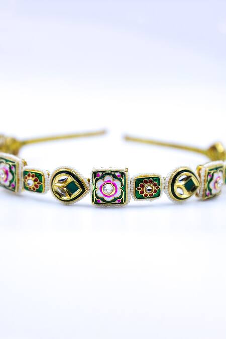 Buy Foot Fuel Gold Crystals, Beads Floral Geometric Brooch Hairband Online at Aza Fashions Buy_Foot Fuel_Gold Crystals, Beads Floral Geometric Brooch Hairband _Online_at_Aza_Fashions