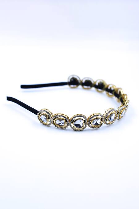 Foot Fuel_Gold Crystals Tonal Studded Hairband _Online_at_Aza_Fashions
