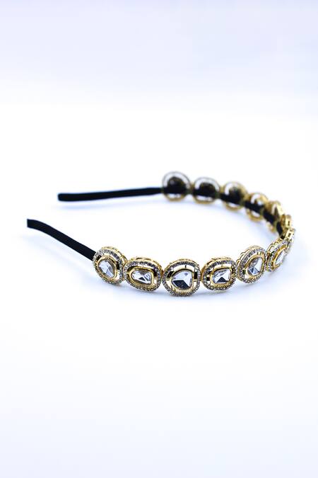 Buy_Foot Fuel_Gold Crystals Tonal Studded Hairband _Online_at_Aza_Fashions
