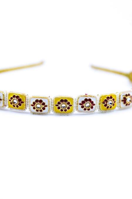 Foot Fuel Gold Beads Square Floral Brooch Hairband Online at Aza Fashions Foot Fuel_Gold Beads Square Floral Brooch Hairband _Online_at_Aza_Fashions