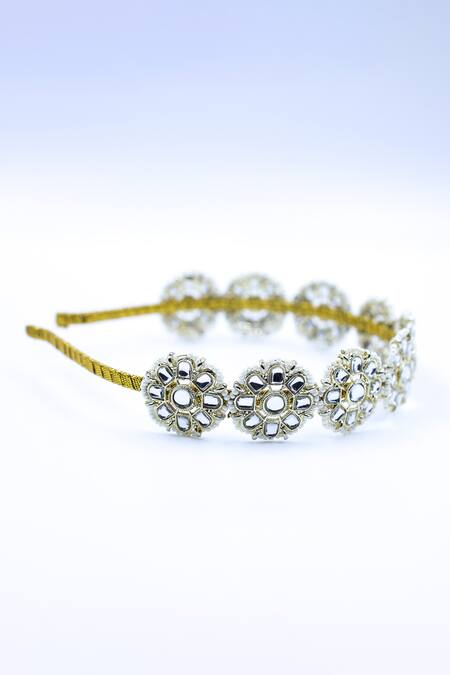 Foot Fuel Gold Crystals, Beads Floral Brooch Hairband Online at Aza Fashions Foot Fuel_Gold Crystals, Beads Floral Brooch Hairband _Online_at_Aza_Fashions