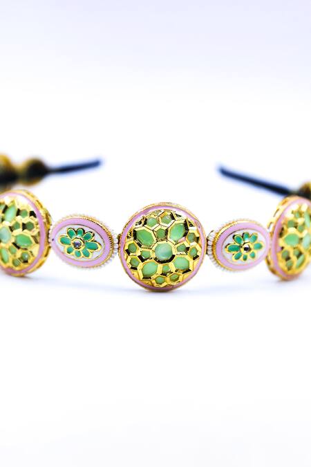 Foot Fuel Multi Color Crystals, Beads Cut-out Brooch Hairband Online at Aza Fashions Foot Fuel_Multi Color Crystals, Beads Cut-out Brooch Hairband _Online_at_Aza_Fashions