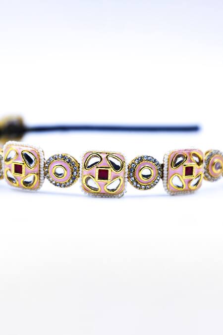 Foot Fuel Gold Crystals, Beads Studded Geometric Brooch Hairband Online at Aza Fashions Foot Fuel_Gold Crystals, Beads Studded Geometric Brooch Hairband _Online_at_Aza_Fashions