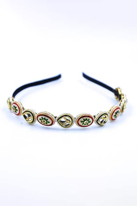 Foot Fuel Gold Beads, Crystals Oval Drop Brooch Hairband