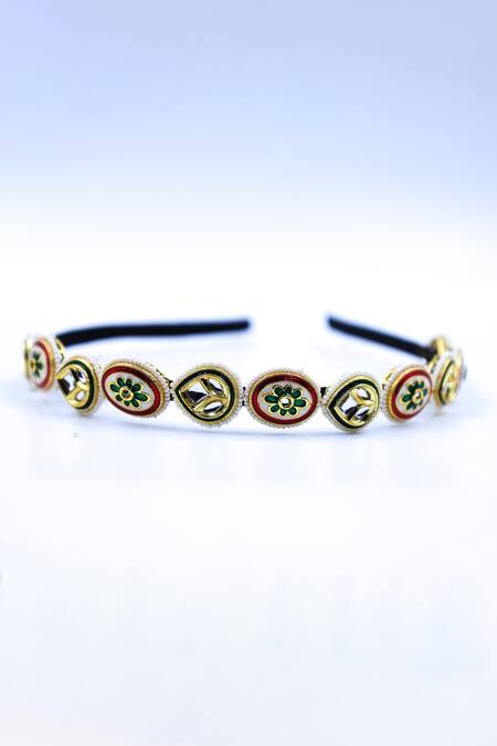 Foot Fuel Gold Beads, Crystals Oval Drop Brooch Hairband Online at Aza Fashions Foot Fuel_Gold Beads, Crystals Oval Drop Brooch Hairband _Online_at_Aza_Fashions