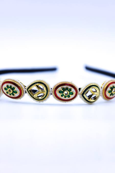 Buy Foot Fuel Gold Beads, Crystals Oval Drop Brooch Hairband Online at Aza Fashions Buy_Foot Fuel_Gold Beads, Crystals Oval Drop Brooch Hairband _Online_at_Aza_Fashions