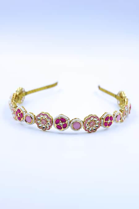 Foot Fuel Gold Crystals, Beads Studded Geometric Hairband