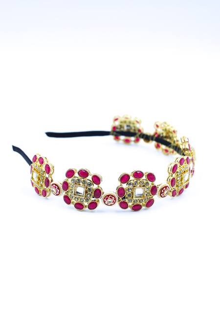 Buy Foot Fuel Gold Beads, Crystals Studded Floral Hairband Online at Aza Fashions Buy_Foot Fuel_Gold Beads, Crystals Studded Floral Hairband _Online_at_Aza_Fashions