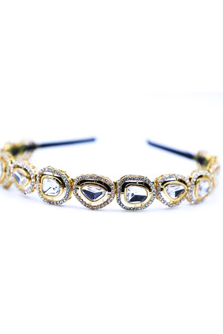 Foot Fuel Gold Crystals Clear Studded Hairband Online at Aza Fashions Foot Fuel_Gold Crystals Clear Studded Hairband _Online_at_Aza_Fashions