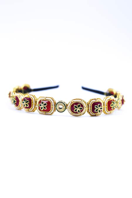 Foot Fuel Red Crystals, Beads Geometric Studded Hairband 