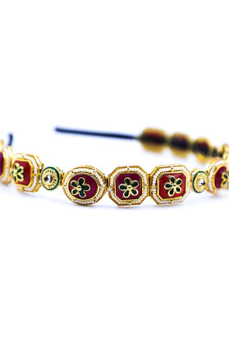 Foot Fuel Red Crystals, Beads Geometric Studded Hairband Online at Aza Fashions Foot Fuel_Red Crystals, Beads Geometric Studded Hairband _Online_at_Aza_Fashions