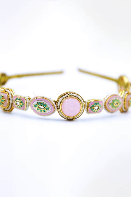 Foot Fuel Gold Crystals, Beads Geometric Brooch Hairband Online at Aza Fashions Foot Fuel_Gold Crystals, Beads Geometric Brooch Hairband _Online_at_Aza_Fashions