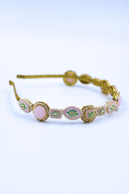 Buy Foot Fuel Gold Crystals, Beads Geometric Brooch Hairband Online at Aza Fashions Buy_Foot Fuel_Gold Crystals, Beads Geometric Brooch Hairband _Online_at_Aza_Fashions