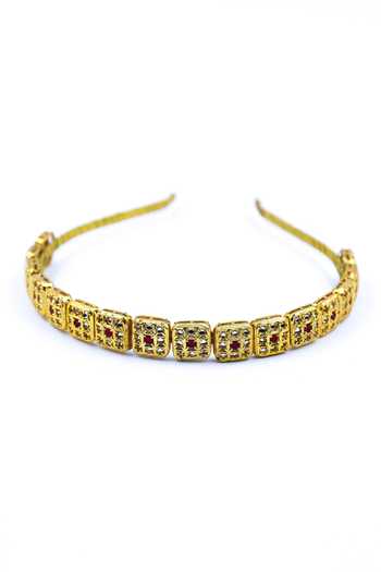 Foot Fuel Gold Crystals Studded Square Brooch Hairband Online at Aza Fashions Foot Fuel_Gold Crystals Studded Square Brooch Hairband _Online_at_Aza_Fashions