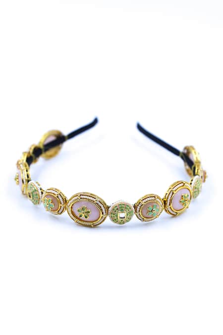 Foot Fuel Gold Beads, Crystals Floral Embellished Hairband Online at Aza Fashions Foot Fuel_Gold Beads, Crystals Floral Embellished Hairband _Online_at_Aza_Fashions