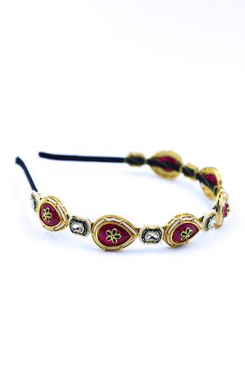 Buy Foot Fuel Red Beads, Crystals Tear Drop Carved Hairband Online at Aza Fashions Buy_Foot Fuel_Red Beads, Crystals Tear Drop Carved Hairband _Online_at_Aza_Fashions