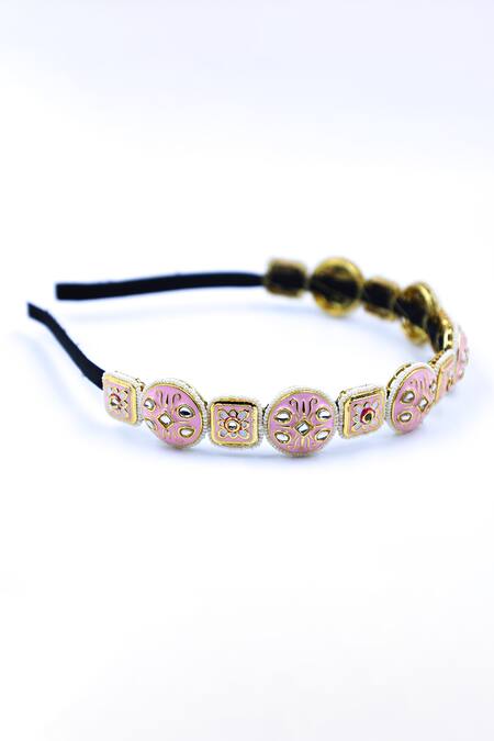 Buy_Foot Fuel_Gold Beads, Crystals Work Brooch Hairband _Online_at_Aza_Fashions
