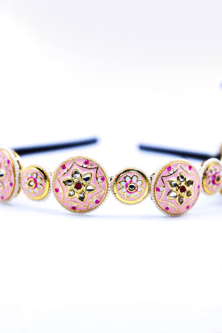 Foot Fuel_Gold Beads, Crystals Floral Carved Hairband _Online_at_Aza_Fashions