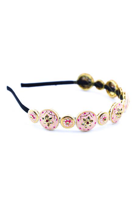Buy_Foot Fuel_Gold Beads, Crystals Floral Carved Hairband _Online_at_Aza_Fashions