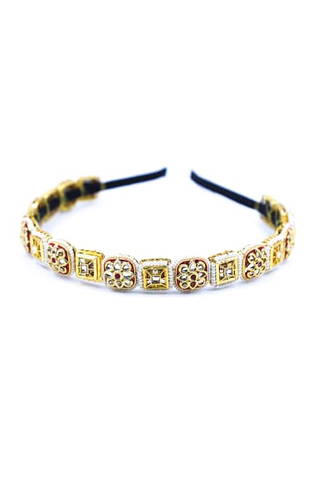 Foot Fuel Gold Beads, Crystals Geometric Carved Hairband