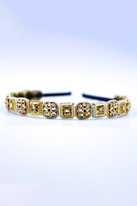 Foot Fuel Gold Beads, Crystals Geometric Carved Hairband Online at Aza Fashions Foot Fuel_Gold Beads, Crystals Geometric Carved Hairband _Online_at_Aza_Fashions