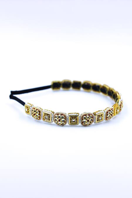 Buy Foot Fuel Gold Beads, Crystals Geometric Carved Hairband Online at Aza Fashions Buy_Foot Fuel_Gold Beads, Crystals Geometric Carved Hairband _Online_at_Aza_Fashions