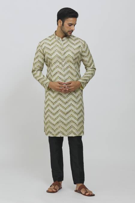 Buy Rng Safawala Beige Georgette, Cotton, Silk Chevron Print Kurta And Black Mexican Pant Set Online at Aza Fashions Buy_Rng Safawala_Beige Georgette, Cotton, Silk Chevron Print Kurta And Black Mexican Pant Set _Online_at_Aza_Fashions