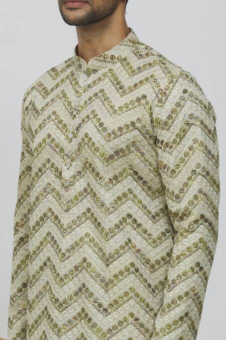 Shop Rng Safawala Beige Georgette, Cotton, Silk Chevron Print Kurta And Black Mexican Pant Set Online at Aza Fashions Shop_Rng Safawala_Beige Georgette, Cotton, Silk Chevron Print Kurta And Black Mexican Pant Set _Online_at_Aza_Fashions