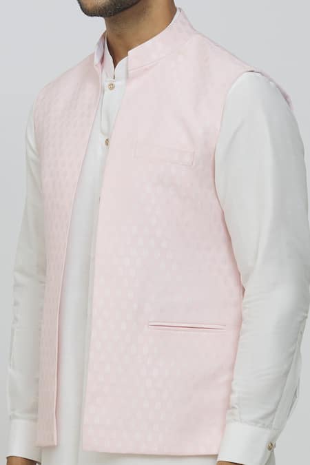 Rng Safawala Pink Brocade, Silk Embroidery Printed Jacket And Off White Kurta Set at Aza Fashions Rng Safawala_Pink Brocade, Silk Embroidery Printed Jacket And Off White Kurta Set _at_Aza_Fashions