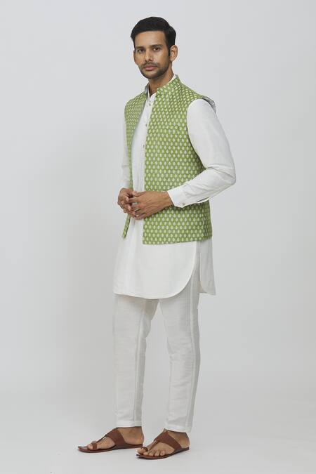 Shop Rng Safawala Green Brocade, Silk Embroidery Printed Jacket And Straight Kurta Set Online at Aza Fashions Shop_Rng Safawala_Green Brocade, Silk Embroidery Printed Jacket And Straight Kurta Set _Online_at_Aza_Fashions