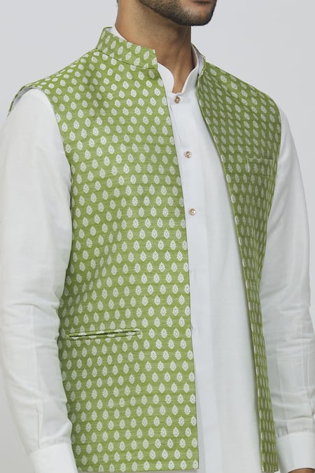 Rng Safawala Green Brocade, Silk Embroidery Printed Jacket And Straight Kurta Set at Aza Fashions Rng Safawala_Green Brocade, Silk Embroidery Printed Jacket And Straight Kurta Set _at_Aza_Fashions