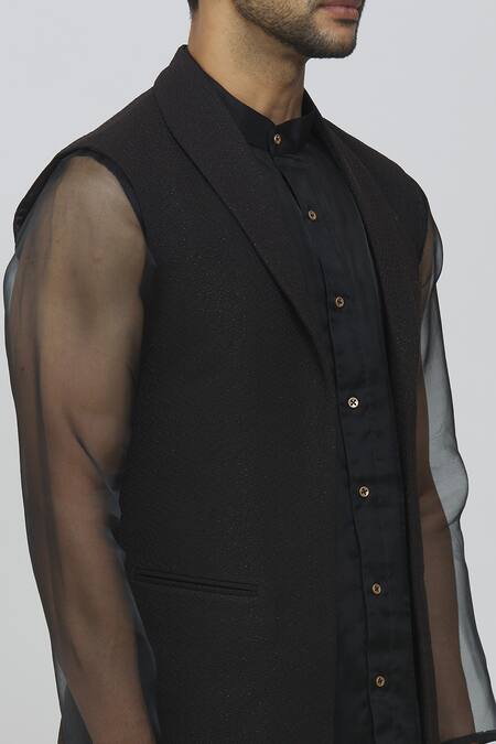 Shop_Rng Safawala_Black Silk, Organza Sequins, Embroidery Raw Open Jacket And Kurta Set _Online_at_Aza_Fashions