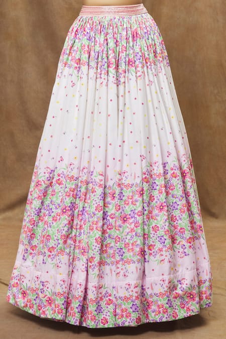 Label Priyanka Kar Pink Cotton, Linen Embroidery, Tassels Sweetheart Neck Floral Lehenga Set at Aza Fashions Label Priyanka Kar_Pink Cotton, Linen Embroidery, Tassels Sweetheart Neck Floral Lehenga Set _at_Aza_Fashions