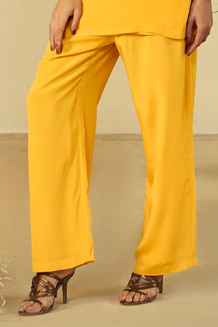 Shop Origani Yellow Crepe Applique One Shoulder Tunic With Pant Online at Aza Fashions Shop_Origani_Yellow Crepe Applique One Shoulder Tunic With Pant _Online_at_Aza_Fashions